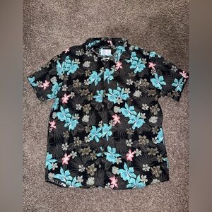 Hurley Black Floral Shirt with Blue and Pink Accents